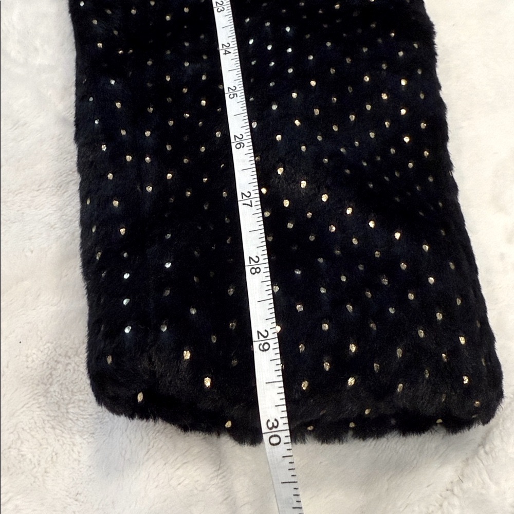 MINKPINK faux fur black jacket with gold dot pattern open front chunky warm SM - Picture 14 of 14